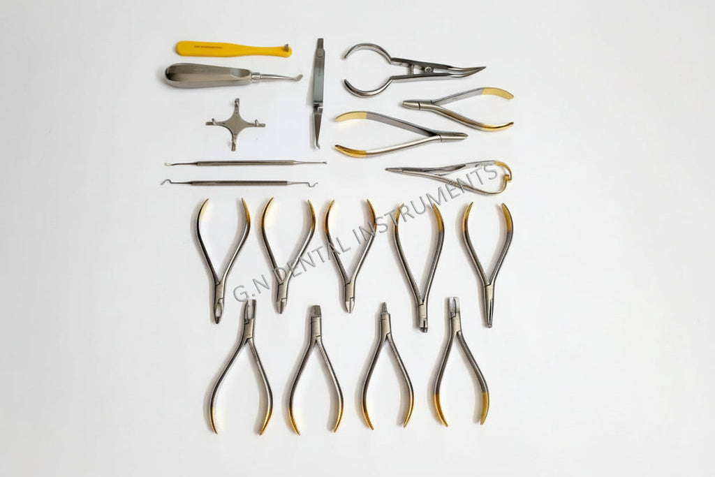 Professional Orthodontic Instruments Kit – Gold & Stainless Steel Dental Tools