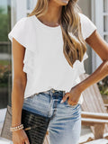 Full Size Ruffled Sleeve Ribbed Knit T Shirt