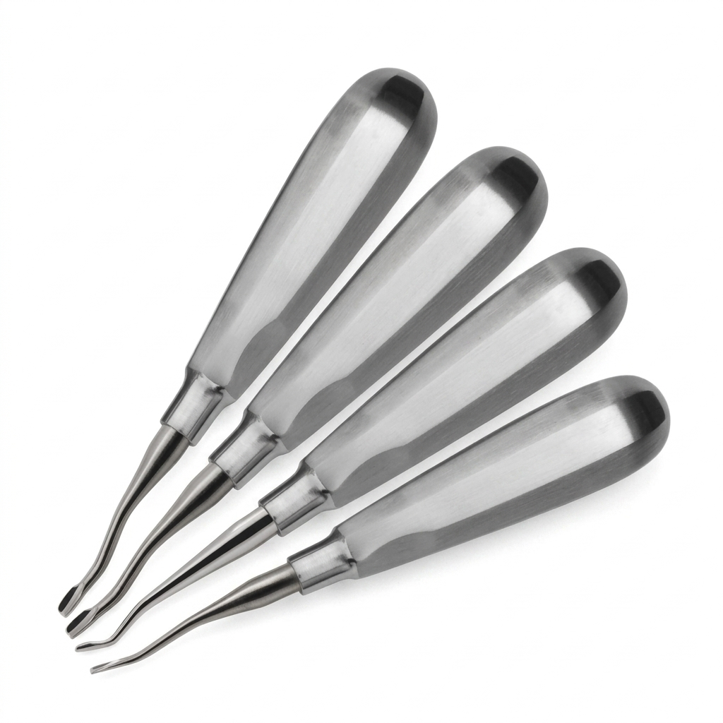 Dental Elevator Set of 4 – Inside Bent Tip 1.5mm, 2mm, 3mm, 4mm | Standard Handle