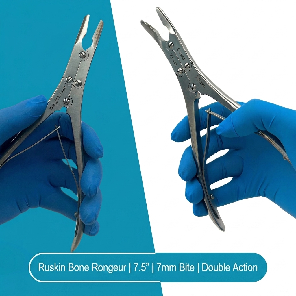 2 Ruskin Bone Rongeur 7.5″ Straight & Curved 7mm Bite Double Action