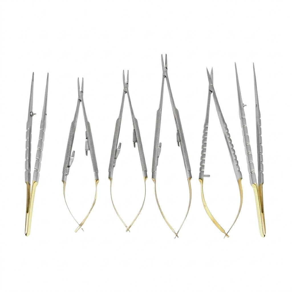Micro Surgery Needle Holders, Scissors & Forceps Set (Curved)