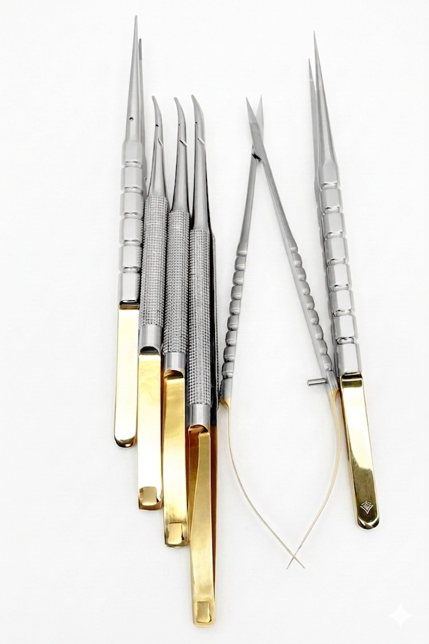 Micro Surgery Needle Holders, Scissors & Forceps Set (Curved)