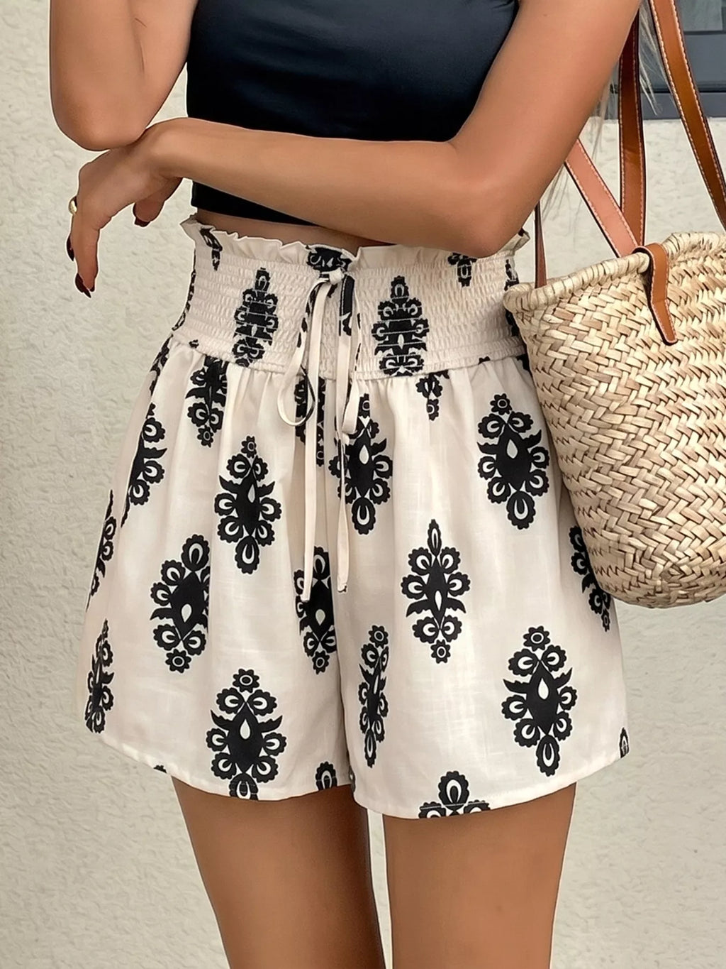 Printed Smocked Waist Shorts