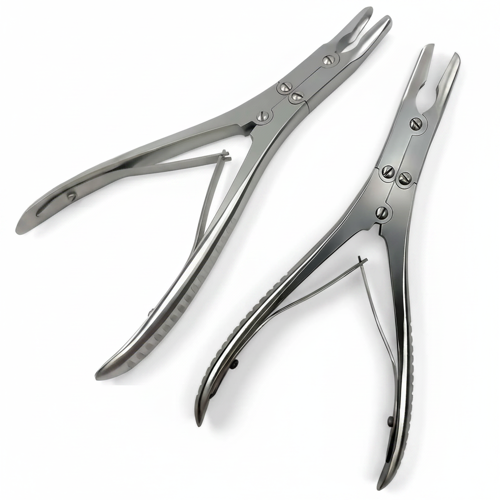 2 Ruskin Bone Rongeur 7.5″ Straight & Curved 7mm Bite Double Action